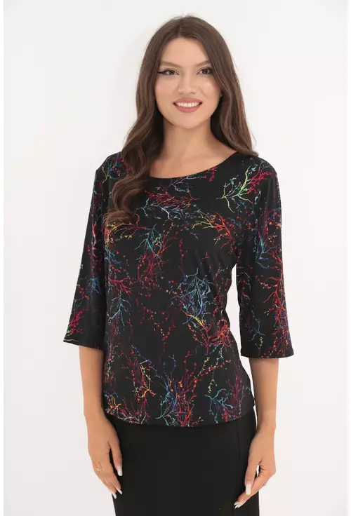 Bluza neagra cu imprimeu abstract multicolor