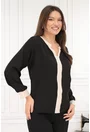 Bluza neagra cu insertii bej la decolteu si mansete