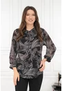 Bluza neagra cu print abstract bej si fundita decorativa