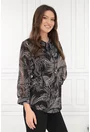 Bluza neagra cu print abstract bej si fundita decorativa