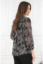 Bluza neagra cu print abstract bej si fundita decorativa