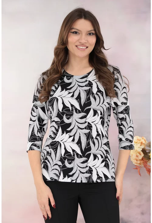 Bluza neagra cu print floral alb
