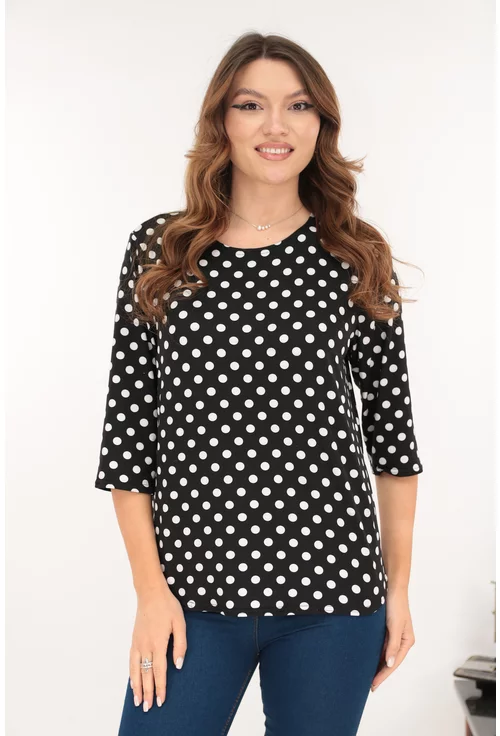 Bluza neagra din bumbac cu buline albe