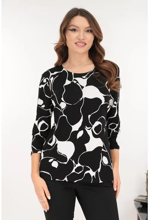 Bluza neagra din vascoza cu desen abstract alb