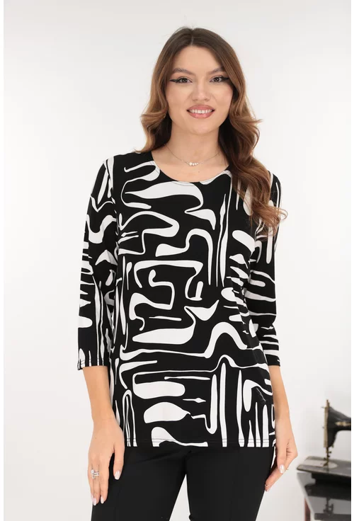Bluza neagra din vascoza cu desen geometric alb