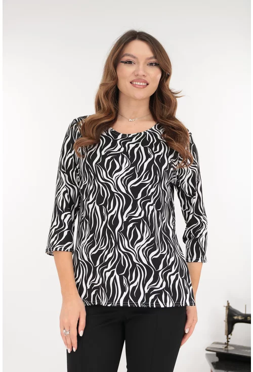Bluza neagra din vascoza cu imprimeu abstract alb