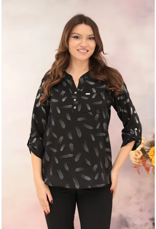 Bluza neagra din vascoza cu print argintiu