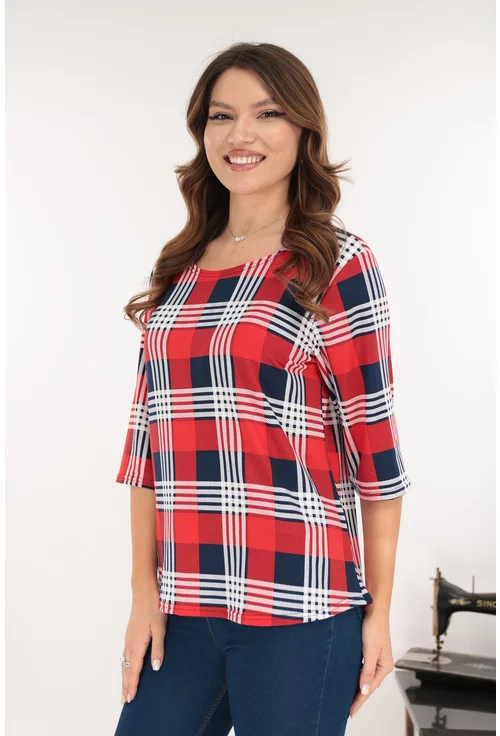 Bluza rosie din bumbac cu print geometric bleumarin-alb