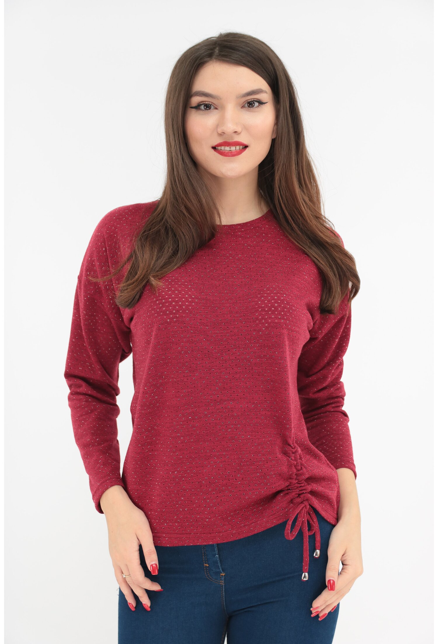Bluza tricotata bordo cu fir metalic argintiu