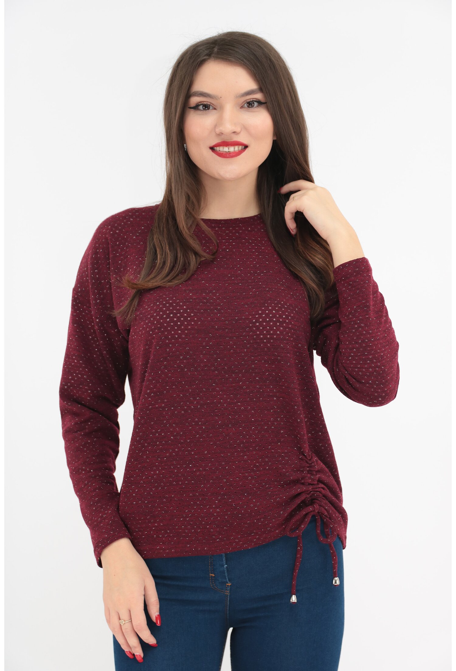 Bluza tricotata visinie cu fir metalic argintiu