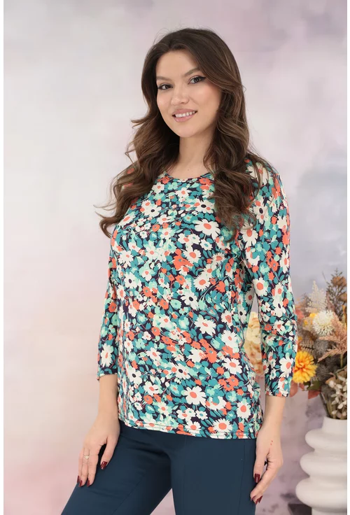 Bluza verde cu imprimeu floral bej