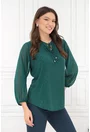 Bluza verde smarald cu glitter discret si fundita decorativa