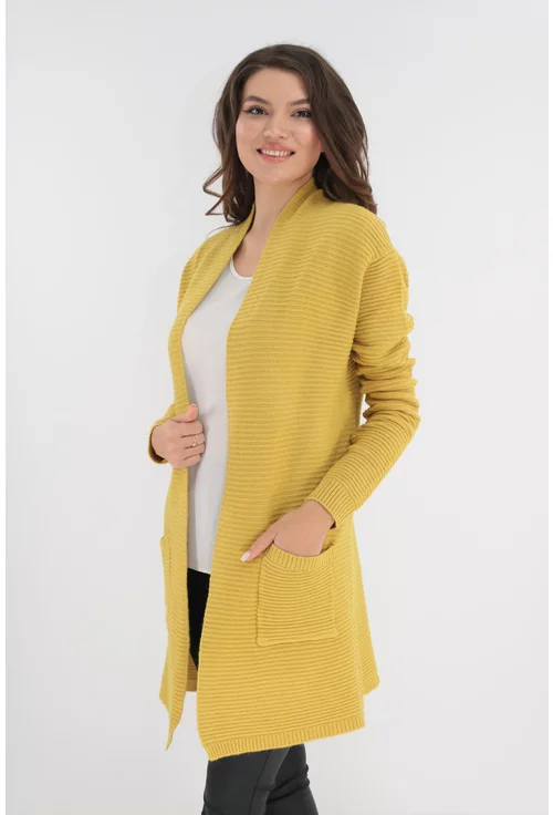 Cardigan galben tricotat cu buzunare aplicate