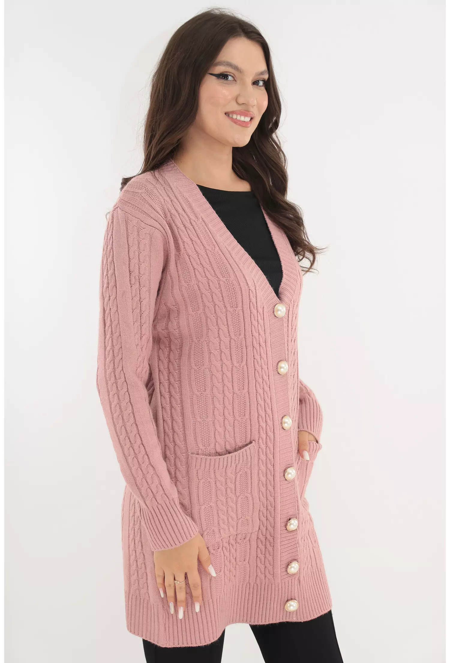 Cardigan gros roz cu nasturi tip perla pret 139.5 RON-Trend Land