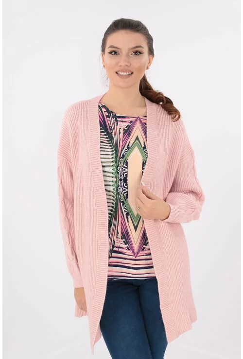 Cardigan lung roz tricotat spic