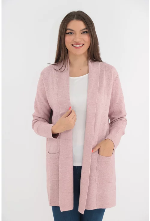 Cardigan roz-pudra tricotat cu model discret