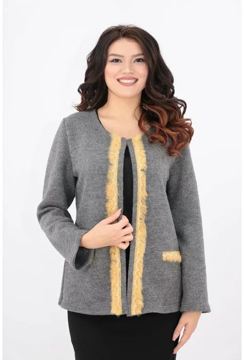 Cardigan tricotat din lana cu blanita galbena