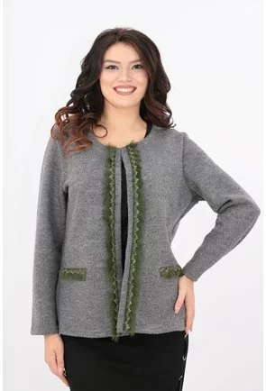 Cardigan tricotat din lana cu blanita verde