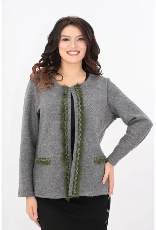 Cardigan tricotat din lana cu blanita verde