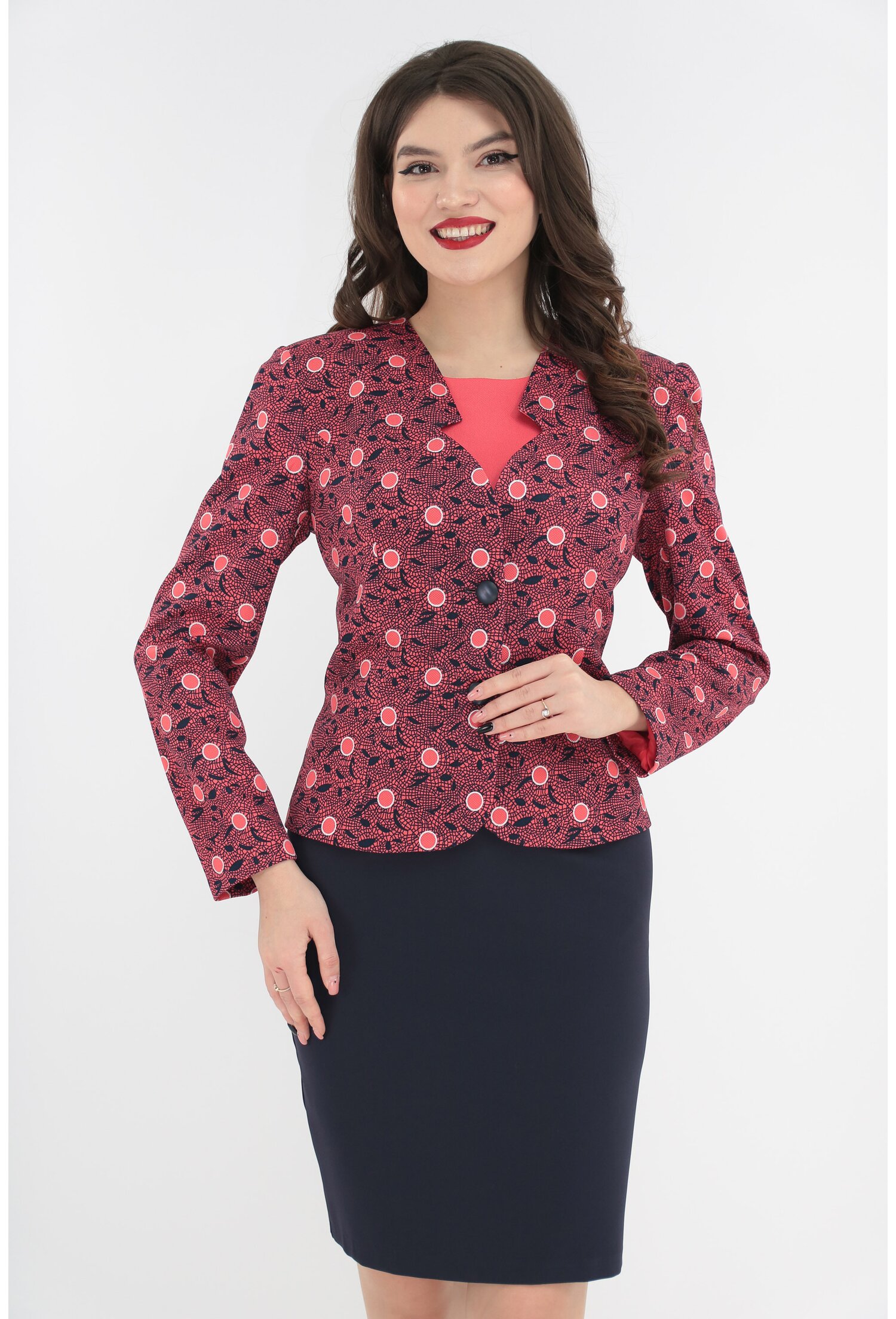 Costum corai cu bleumarin - rochie si sacou