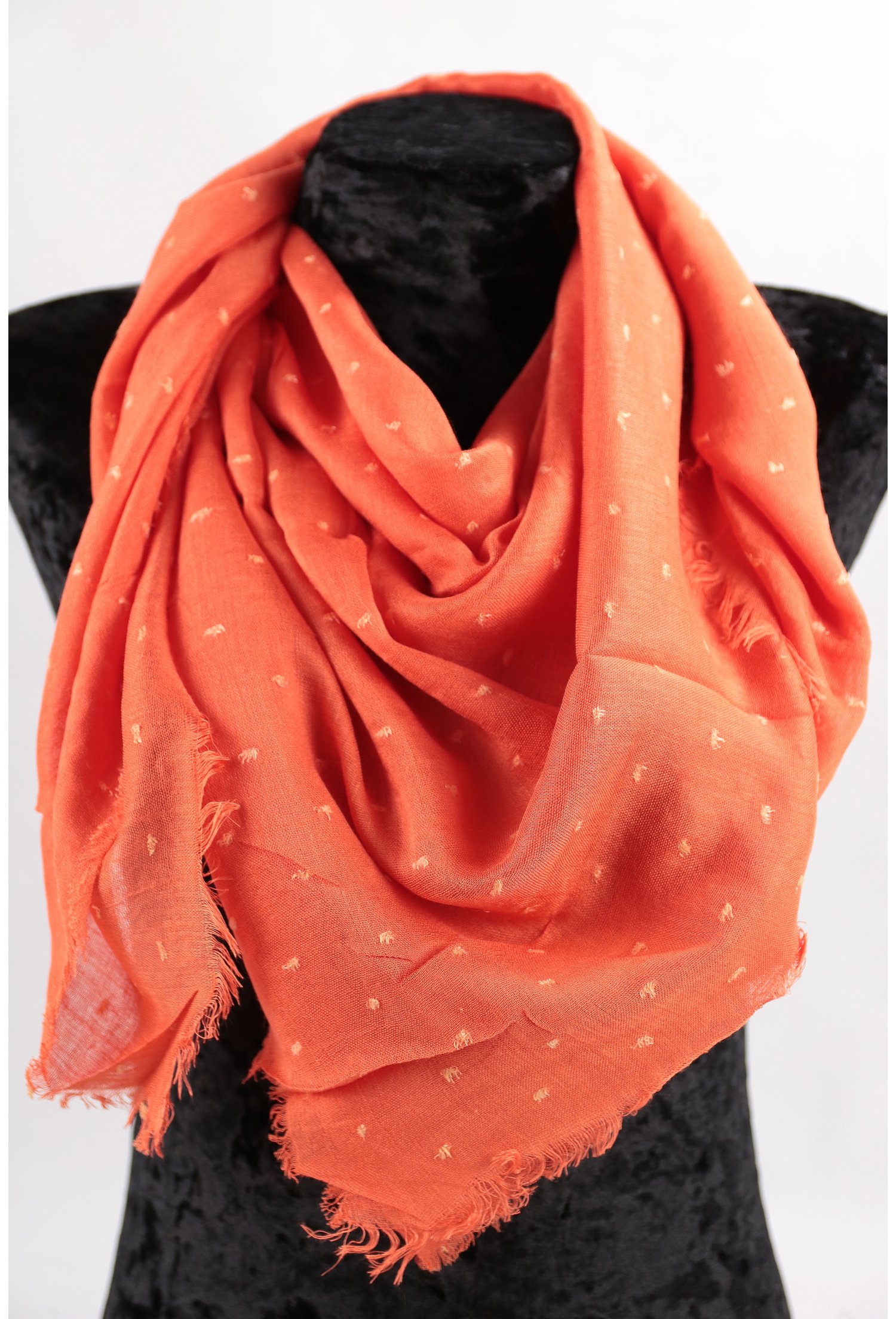 Esarfa patrata orange cu buline bej