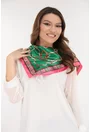 Esarfa patrata satinata cu print abstract roz-verde