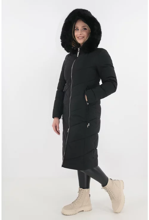 Geaca lunga neagra cu blanita la gluga
