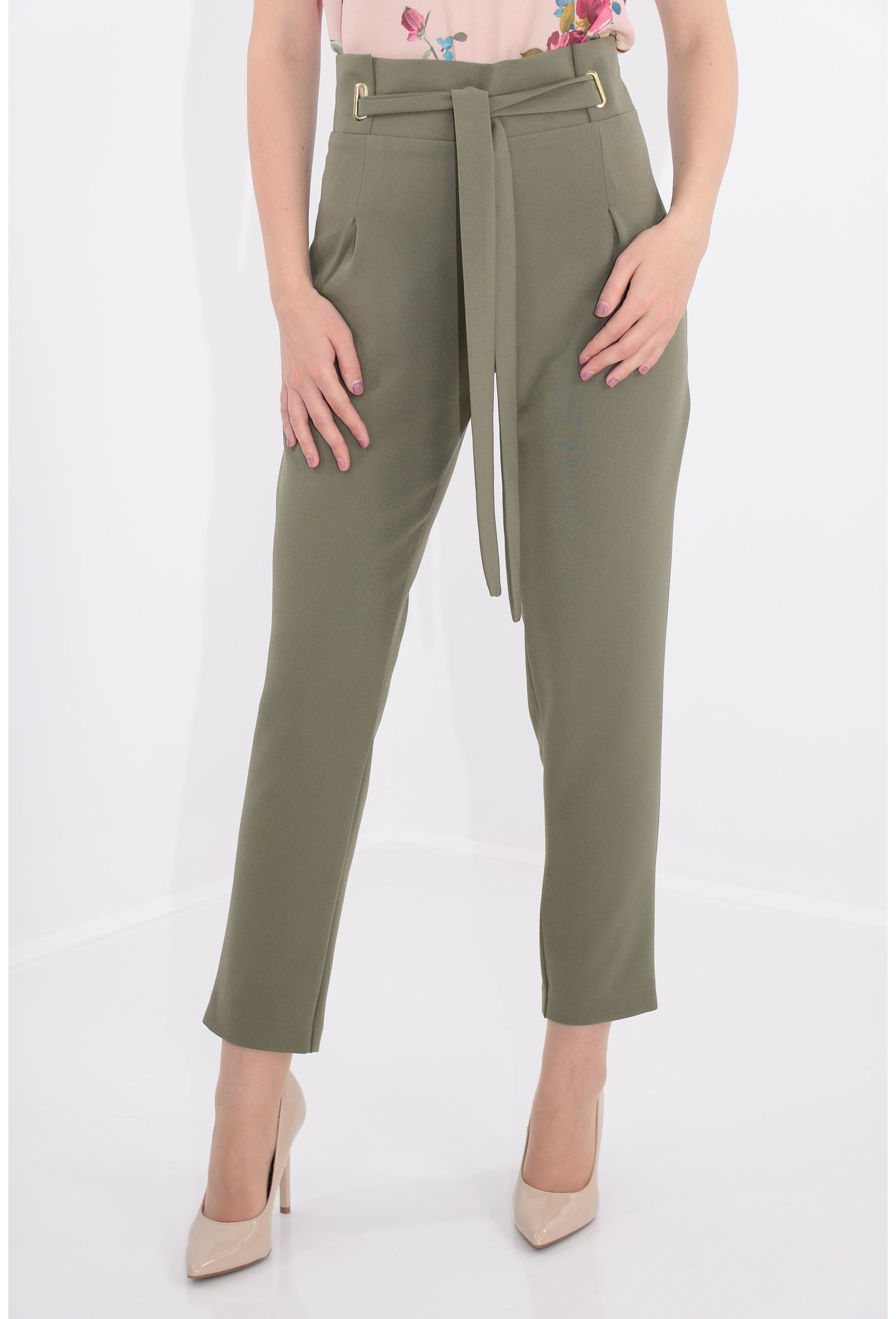 Poze Pantaloni conici kaki cu cordon