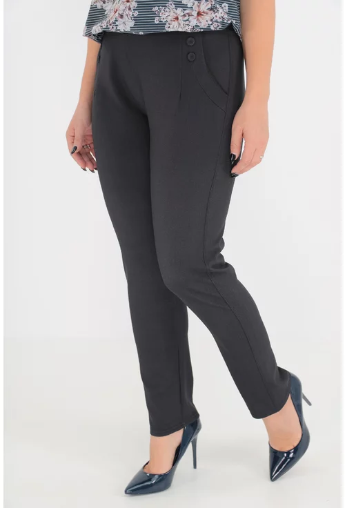 Pantaloni gri inchis cu model discret in spic si accesorizati cu nasturi la buzunare