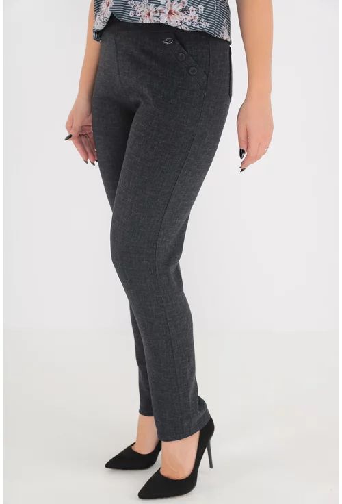 Pantaloni gri inchis cu print geometric discret si cu nasturi decorativi la buzunare