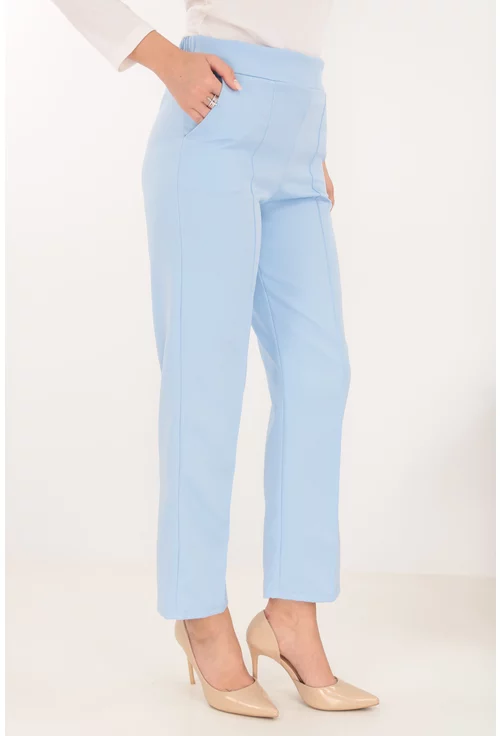 Pantaloni office bleu din stofa elastica