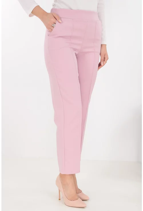 Pantaloni office roz din stofa elastica
