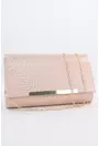 Plic rose-gold perlat din material texturat cu accesoriu auriu