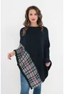 Poncho bleumarin tricotat cu print in carouri