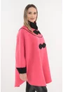 Poncho roz cu insertii din stofa bucle neagra