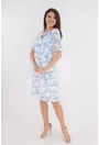 Rochie alba din bumbac cu imprimeu floral albastru
