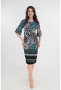 Rochie albastra cu imprimeu floral si bordura