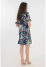 Rochie albastra cu imprimeu floral si cordon in talie