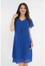 Rochie albastra din voaluri suprapuse cu snur la decolteu
