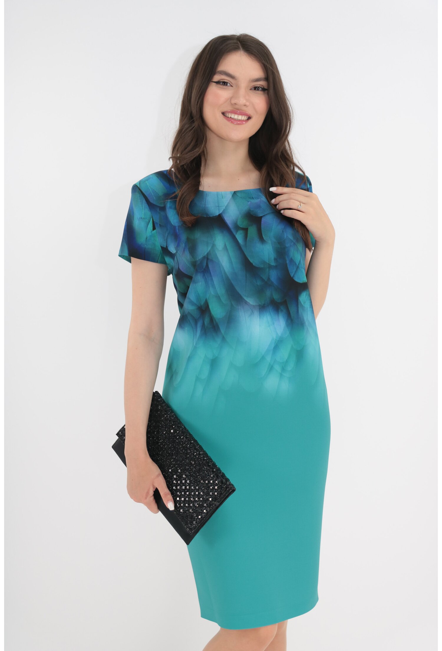 Rochie Aqua Cu Imprimeu In Degrade