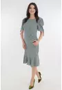 Rochie aqua cu maneci bufante si volanas la tiv