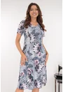 Rochie bleu in clini cu print floral gri