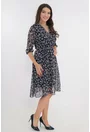 Rochie bleumarin cu buline albe si roz