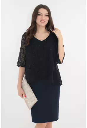 Rochie bleumarin cu dantela