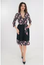 Rochie bleumarin cu print floral si pliuri