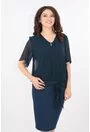 Rochie bleumarin din stofa si voal