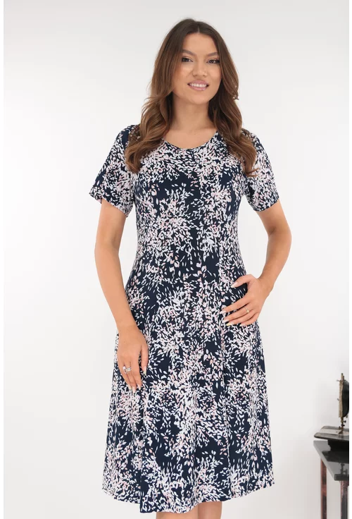 Rochie bleumarin in clini cu flori discrete gri