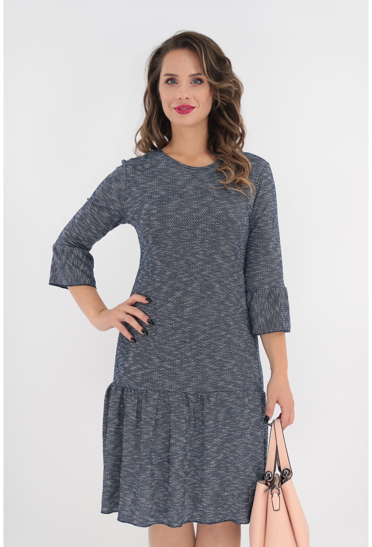 Rochie bleumarin pepit cu volanase