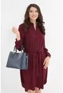 Rochie bordo tip camasa cu nasturi si cordon