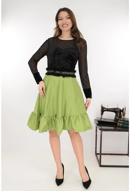 Rochie clos din catifea si tafta verde